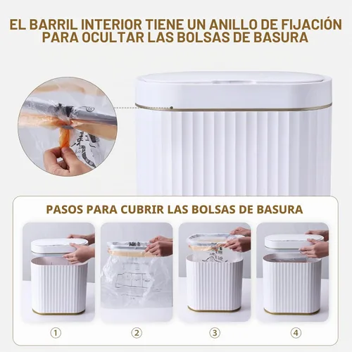 Vista 3 de ELPHECO Basurero de baño con tapa de 2.5 galones impermeable con sensor de movimiento, papelera automática para decoración de baño para dormitorio
