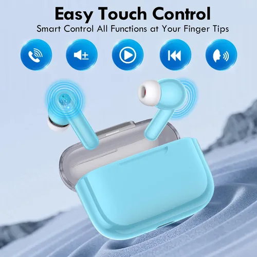 Vista 9 de kurdene Auriculares inalámbricos, Bluetooth 5.3 auriculares intrauditivos ligeros con sonido de graves profundos, auriculares de 48 horas de Blanco