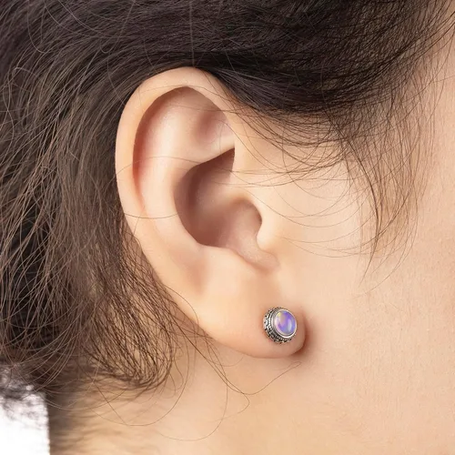 Vista 47 de Aretes de plata de ley con piedra natal de cristal real, joyería para mujer, moda occidental 925, envejecida, bohemia, hecha a mano, el mejor regalo