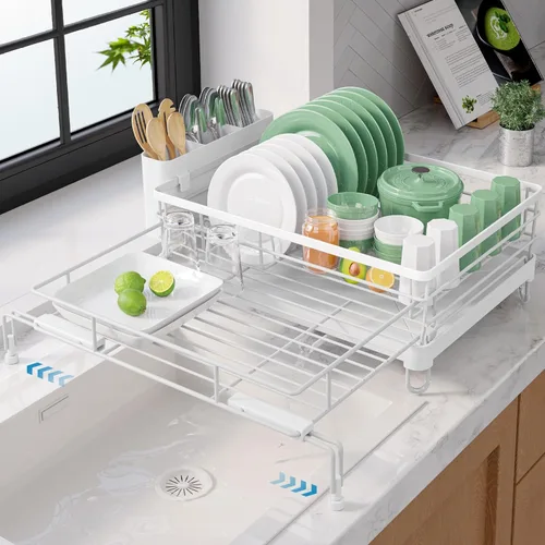 Vista 10 de Kitsure Escurridor extensible para platos – Escurridor de platos resistente al óxido para encimera de cocina con patas de soporte ajustables