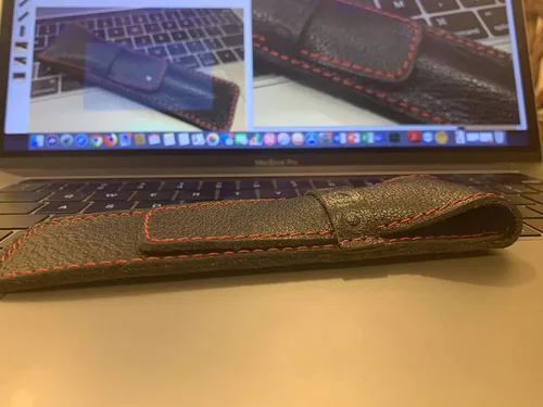 Vista 8 de DiLoro Estuche organizador de cuero de grano completo para bolígrafo individual (negro con rojo)