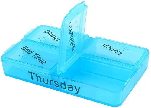 Vista 3 de Dispensador semanal, contenedor de almacenamiento de 7 días a la mañana de la mañana, organizador para vitaminas, aceite de hígado de bacalao