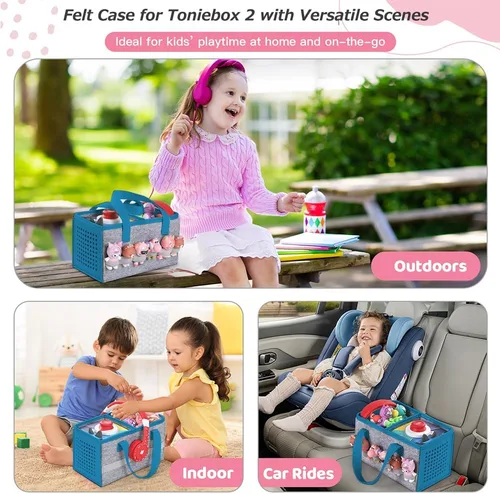 Vista 3 de Estuche de transporte Pisosn para juego de iniciación Toniebox y figuras Tonies, bolsa plegable de tela de fieltro para juguetes musicales de viaje
