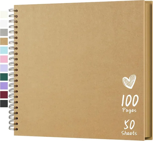Vista 22 de Álbum de recortes de 7 x 7 pulgadas, álbum de recortes DIY de tapa dura de papel kraft, álbumes de fotos, 40 páginas, perfecto para fotos de 4 x 6