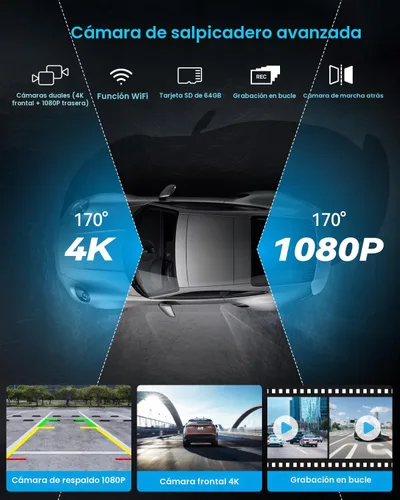 Vista 4 de Pantalla portátil Apple Carplay, estéreo de coche de 10 pulgadas y pantalla táctil automática Android, cámara de tablero 4K, cámara de respaldo