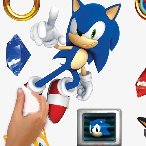 Vista 4 de Sonic the Hedgehog - Calcomanías de pared para despegar y pegar con personajes (paquete de 4)