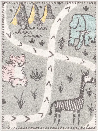 Vista 3 de Unique Loom Whimsy Kids Collection - Alfombra de área de cocodrilo (2 pies 2 pulgadas x 2 pies 11 pulgadas, rectangular, gris/negro)