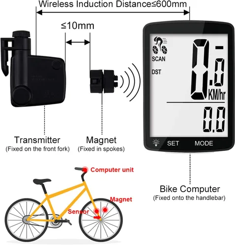 Vista 7 de Computadora inalámbrica para bicicleta, 20 multifunciones, velocímetro de bicicleta impermeable real, odómetro de ciclismo con pantalla LCD grande