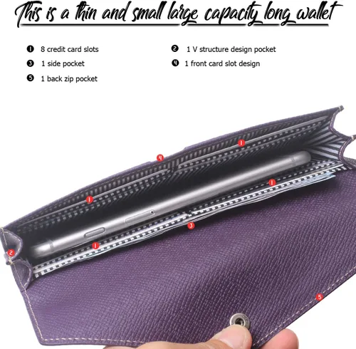 Vista 4 de Cartera de piel para mujer RFID con sobres ultrafinos