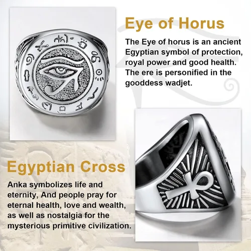 Vista 3 de U7 Jewelry Ankh Rings Ancient Egyptian Eye of Ra Horus Ring Stainless SteelGold PlatedBlack Color Egypt Symbol Rings for Men Women
