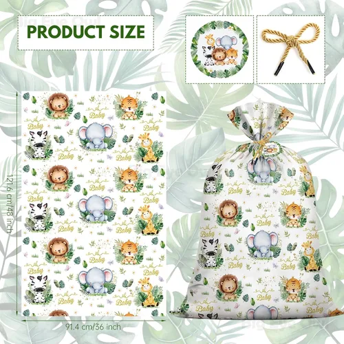 Vista 2 de Big Eye Owl Bolsas grandes para baby shower, safari, animales de la selva, bolsas de regalo, bolsa de regalo de plástico, envoltura de regalo, baby