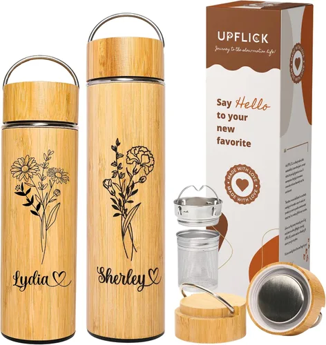 Vista 14 de Botella de agua de bambú aislada para hombres, regalo de cumpleaños, juego de té de viaje para mujeres con difusor para hojas de té sueltas, regalo
