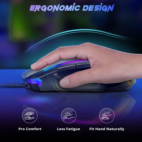 Vista 8 de Redragon Mouse para juegos, mouse para juegos con cable con retroiluminación RGB, 8000 DPI ajustable, mouse con 9 botones macro programables y botón