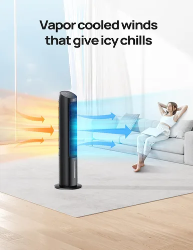 Vista 2 de DREO Ventilador de torre, ventiladores de 40 pulgadas que soplan aire frío, oscilación de 80°, tanque de agua extraíble, control remoto, 4 Negro