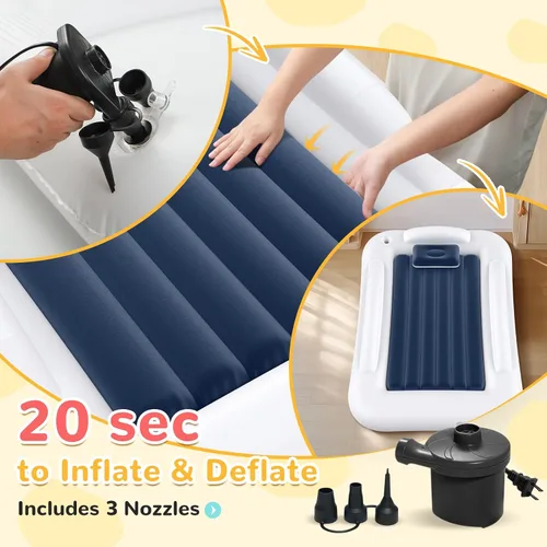 Vista 3 de Cama de viaje inflable para niños pequeños - Cama de viaje portátil para niños con lados de seguridad, juego completo de colchón de aire para niños