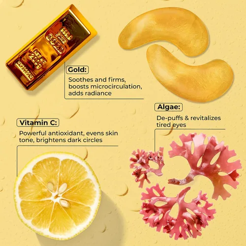 Vista 4 de Parches de ojos de oro de 24 quilates para ojos hinchados y ojeras, cuidado de la piel antienvejecimiento de lujo – Parches antiarrugas de colágeno