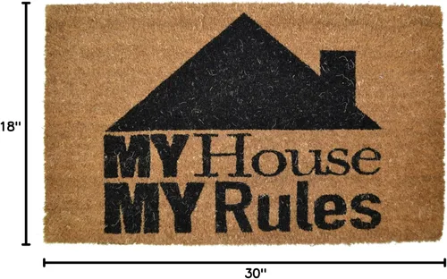 Vista 2 de Tapete con respaldo de PVC, diseño My House My Rules, 18 x 30 pulgadas
