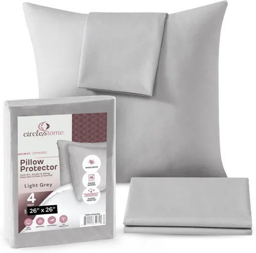Vista 16 de CIRCLESHOME Protectores de almohada europeos – Fundas de almohada 100% algodón transpirable – Fundas de almohada cuadradas de 26 x 26 pulgadas