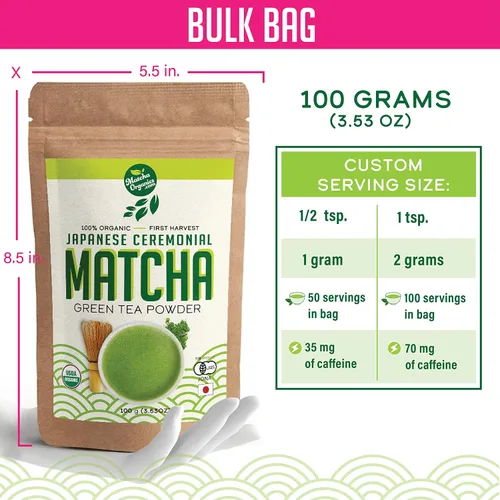 Vista 3 de Polvo de té verde matcha ceremonial japonés premium - Primera cosecha del grado más alto - Orgánico certificado por USDA y JAS - De Japón - Perfecto