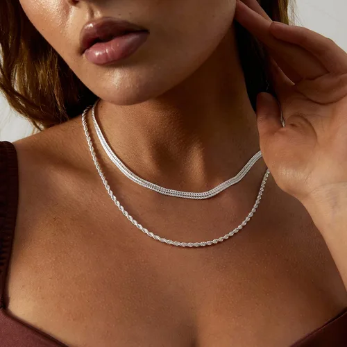 Vista 95 de Collares en capas para mujer, chapados en plata, delicada cuerda torcida de serpiente, delicado collar en capas, gargantilla de diferentes