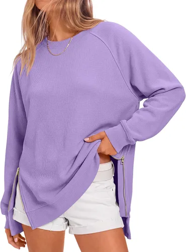 Vista 20 de ANRABESS - Sudadera de gran tamaño para mujer, cuello redondo, manga larga, tipo túnica, con cremallera lateral, sudadera con capucha, suéter
