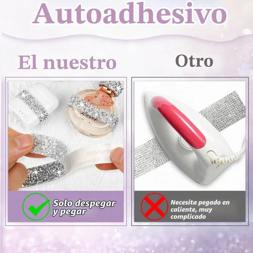 Vista 6 de Rollos de cintas autoadhesivas del Rhinestone de la resina, tiras de plata del Rhinestone de Diamond Crystal Rhinestone Ribbon Roll Stickers