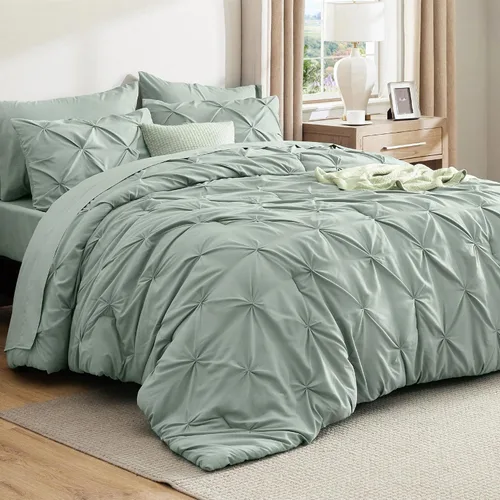 Vista 56 de Bedsure - Juego de edredón tamaño individual gris - Ropa de cama tamaño individual en una bolsa de 5 piezas, juego de cama Pintuck GentleSoft™