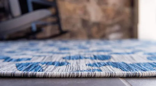 Vista 4 de Unique Loom Outdoor Safari Collection Alfombra de área - Leopardo (5 pies 1 pulgada x 8 pies, rectangular, azul/gris)