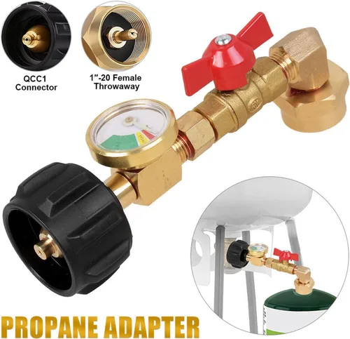 Vista 3 de Adaptador de recarga de propano con válvula y medidor, llena botellas de 1 libra desde tanque de 20 libras. Se ajusta a tanque de propano QCC1