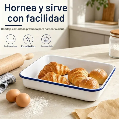 Vista 7 de Cabilock Bandeja esmaltada para hornear de 13.76 x 9.63 x 2.55 pulgadas, bandeja multifuncional para hornear alimentos, antiadherente, resistente al