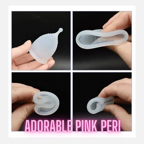 Vista 9 de Adorable Pink Peri - Copa menstrual con bolsa de almacenamiento para viajes (L, rosa transparente)