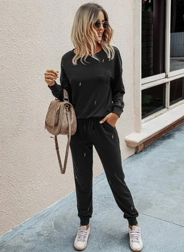 Vista 83 de Prettygarden - Conjunto de pijama de dos piezas para mujer, diseño de teñido anudado, sudadera informal de manga larga con pantalones largos, ropa