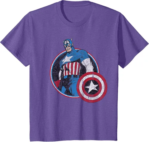 Vista 12 de Marvel Avengers Vintage Capitán América Comic Hero Retrato Camiseta Pequeña Negro