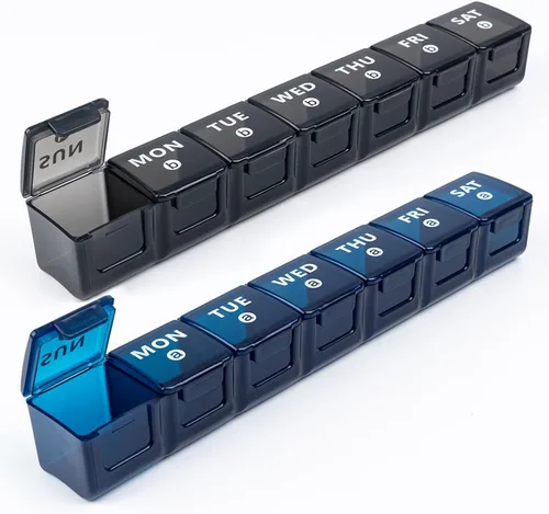 Vista 9 de Organizador de pastillas semanal extra grande para viajes, organizador de píldoras de 7 días y caja, compartimentos grandes para píldoras diarias AM