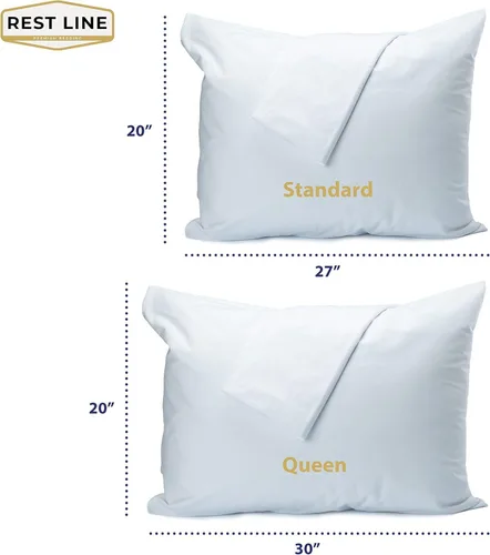 Vista 3 de Juego de 2 fundas de almohada de tamaño Queen de 21 x 31 pulgadas, impermeables, con cremallera, 100% algodón, hipoalergénicas, con cremallera