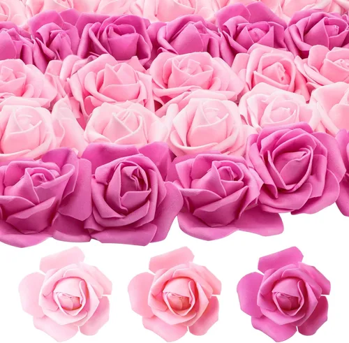 Vista 8 de Geosar - 200 cabezas de rosas de flores artificiales, 2.76 pulgadas, negro, blanco, gris