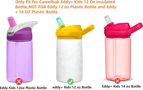 Vista 3 de CampTek Pajitas de repuesto compatibles con CamelBak eddy+botella de agua de acero inoxidable aislada para niños de 12 onzas, 4 popotes sin BPA y 1
