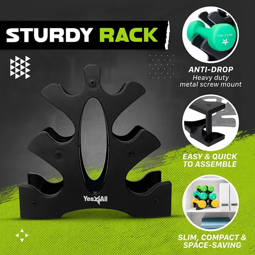 Vista 3 de Yes4All - Juego de mancuernas de neopreno con estante/3 pares de 3, 5 y 8 libras para cualquier entrenamiento de gimnasio en casa, antideslizantes