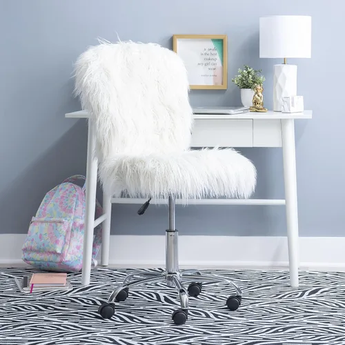 Vista 7 de Linon Cora Faux Flokati - Silla de oficina sin brazos, color blanco