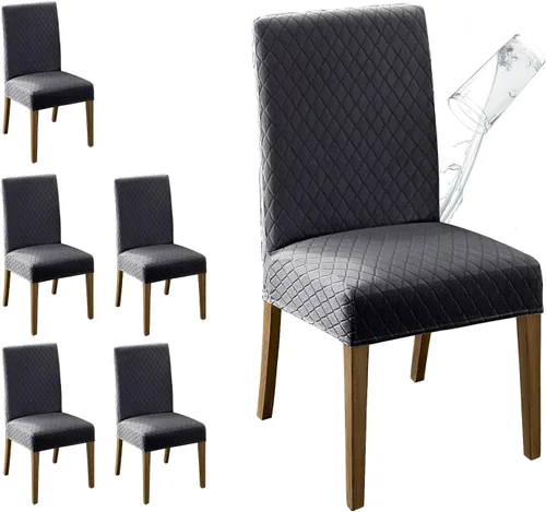 Vista 22 de MOSAYT Juego de 2 fundas para sillas de comedor 100% impermeables, súper ajuste elástico jacquard Parson, fundas extraíbles y lavables para sillas