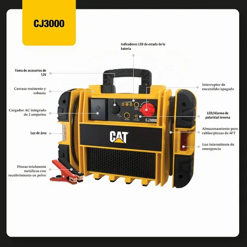 Vista 2 de Amps instantánea con Interruptor integrado de alimentación Cat CJ3000 Professional Jump Starter: 2000 Pico/1000
