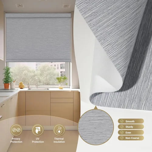 Vista 4 de Persianas enrollables opacas para ventanas, inalámbricas, tela jacquard, persianas enrollables, tela con aislamiento térmico y protección UV