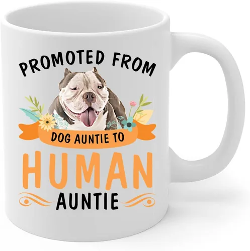 Vista 2 de Promoted from Red Nose American Bully Dog Auntie to Human Auntie Coffee Mug White Ceramic Cup 11oz