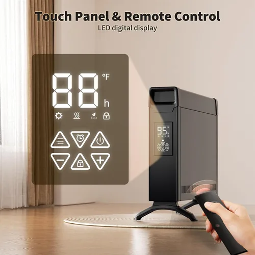 Vista 2 de BREEZEHEAT Calentador eléctrico portátil, calentador de panel de convección de 1500 W con ventilador y modo ECO, calefacción silenciosa para toda