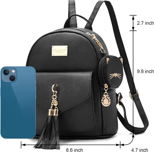 Vista 3 de I IHAYNER Mochila de moda para niñas, mini monedero, mochila pequeña de cuero para adolescentes, niñas con monedero