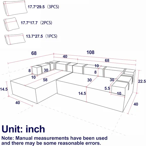 Vista 2 de Sofá modular de 108 pulgadas, sofá modular convertible para sala de estar y dormitorio, moderno juego de sofá modular tapizado de felpilla, sofás