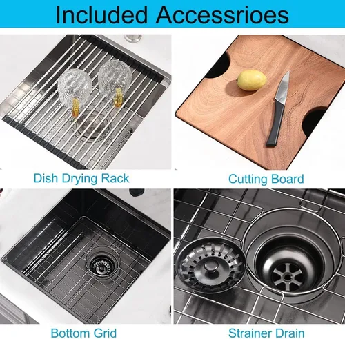 Vista 6 de Fregadero de Barra Negro Bajo Montaje, Fregadero de Cocina de 12 x 15 Pulgadas de Acero Inoxidable Negro Bajo Montaje, Cuenca Pequeña de Barra