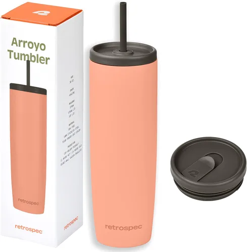 Vista 14 de Retrospec Arroyo - Vaso térmico de acero inoxidable con tapa y pajita, reutilizable, aislado y reutilizable, taza de viaje para café helado, vasos