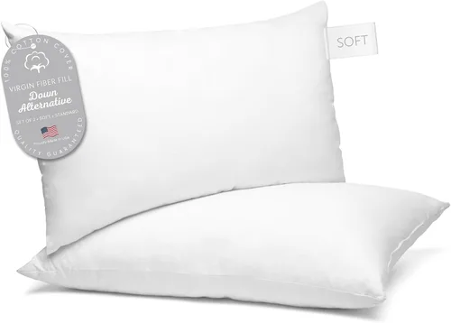Vista 10 de Digital Decor Juego de 2 almohadas de hotel de lujo 100% algodón, tamaño estándar, hipoalergénicas, refrescantes, alternativas, para dormir, soporte