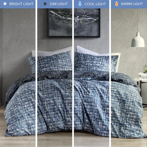 Vista 5 de Comfort Spaces Juego de funda de edredón tamaño King, ropa de cama azul para todas las estaciones, ultra suave funda de edredón reversible de 3
